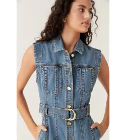 Aje Darcie Denim Midi Dress in 90's Wash Size AU 6 for rent on The Volte - image 2