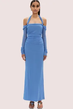 Misha Sonet Mesh Dress Cornflower Blue Maxi Size 10 for rent on The Volte - image 1