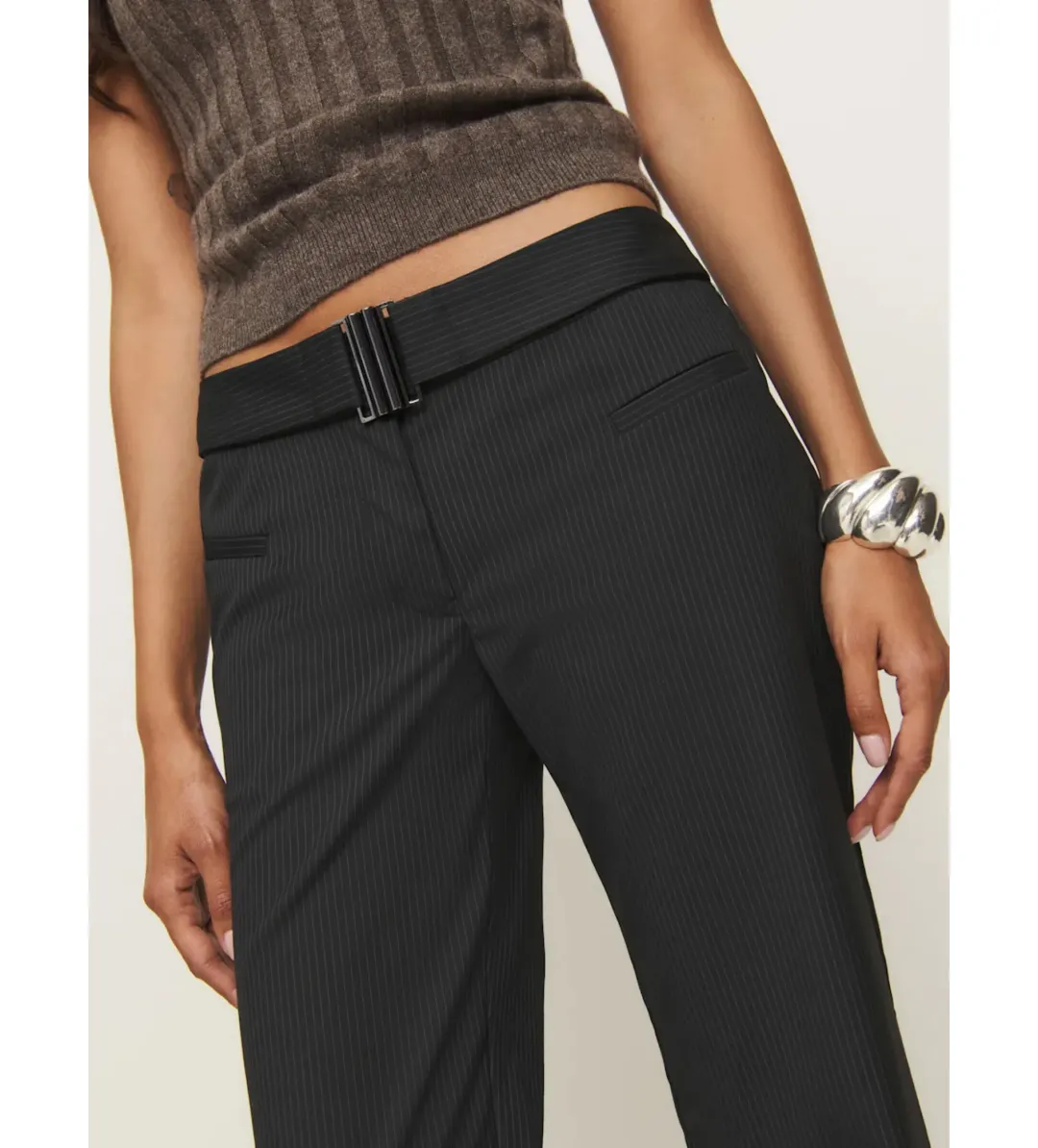 Reformation Cherie Low Waisted Pant Black Stripe Size AU 8 for rent on The Volte - main image