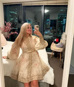 Zimmermann ILLUMINATE BUTTONED MINI DRESS coral floral size 14 for rent on The Volte - image 3