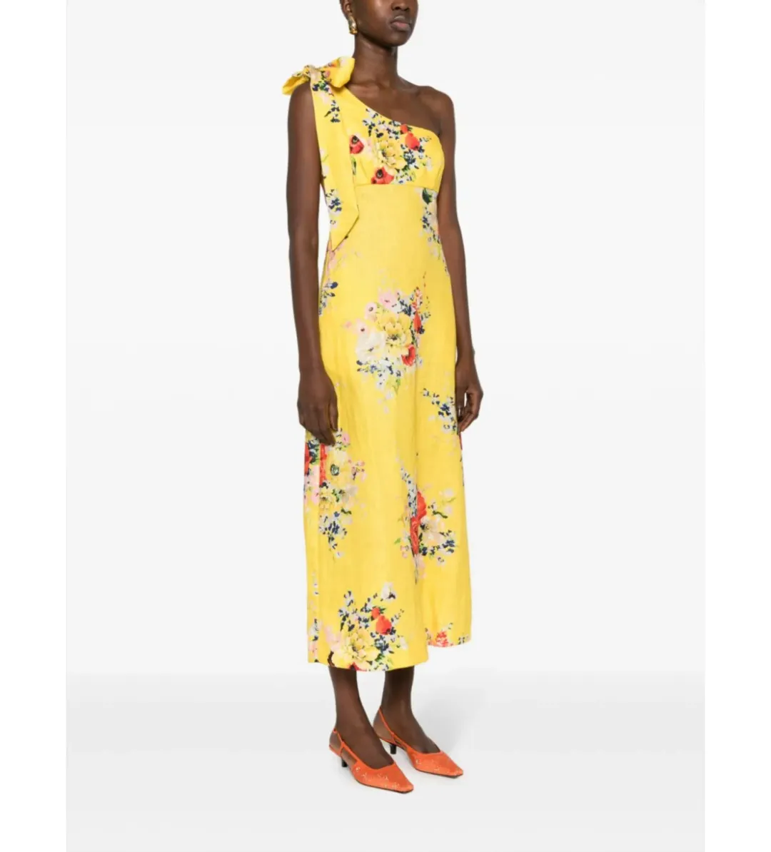 Zimmermann Alight Asymmetric Midi Dress in Yellow Floral Size 1 / AU 10 for rent on The Volte - main image