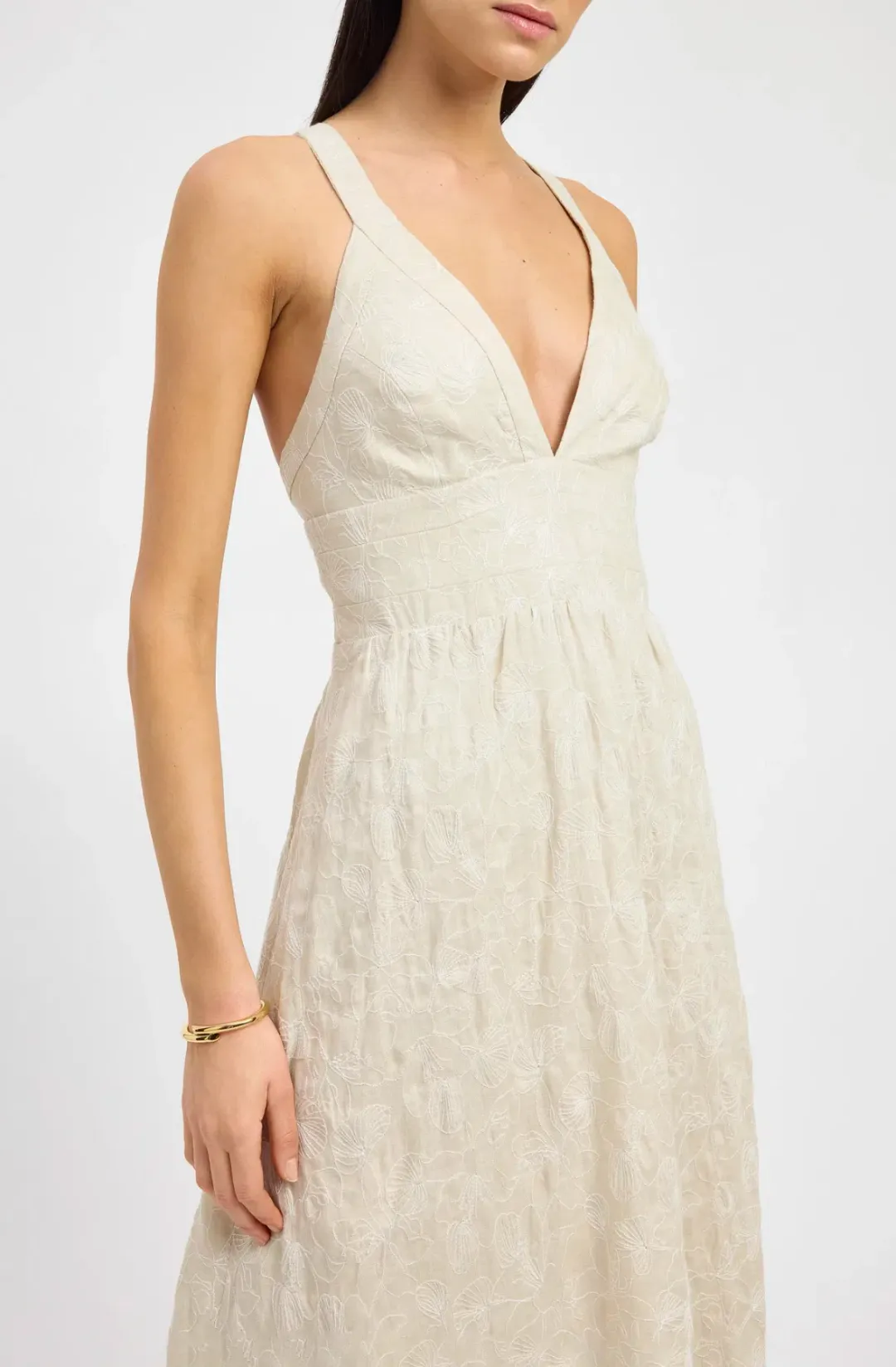 Kookai Palm Tallulah Vee Midi Dress Beige Size 6 for rent on The Volte - main image