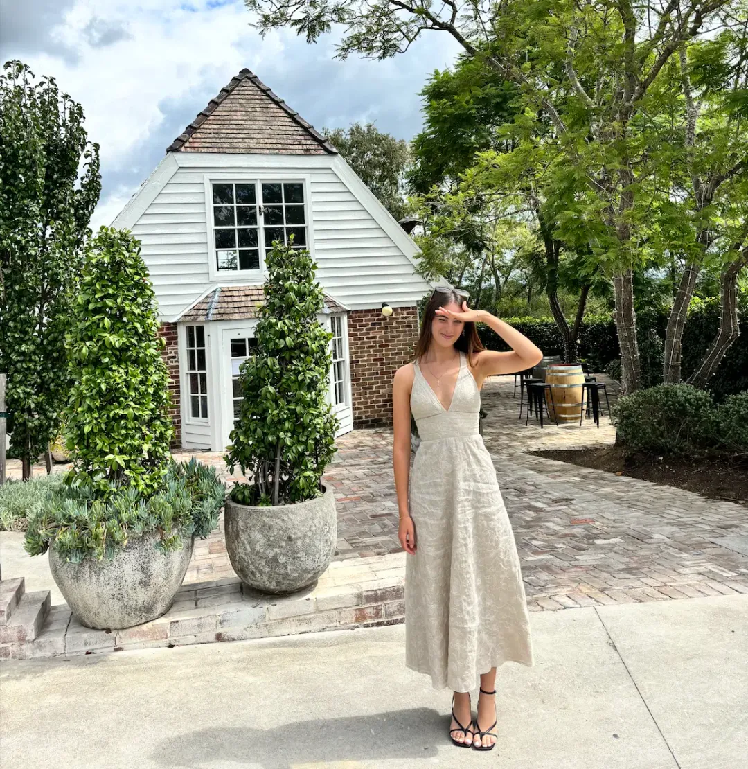 Kookai Palm Tallulah Vee Midi Dress Beige Size 6 for rent on The Volte - main image