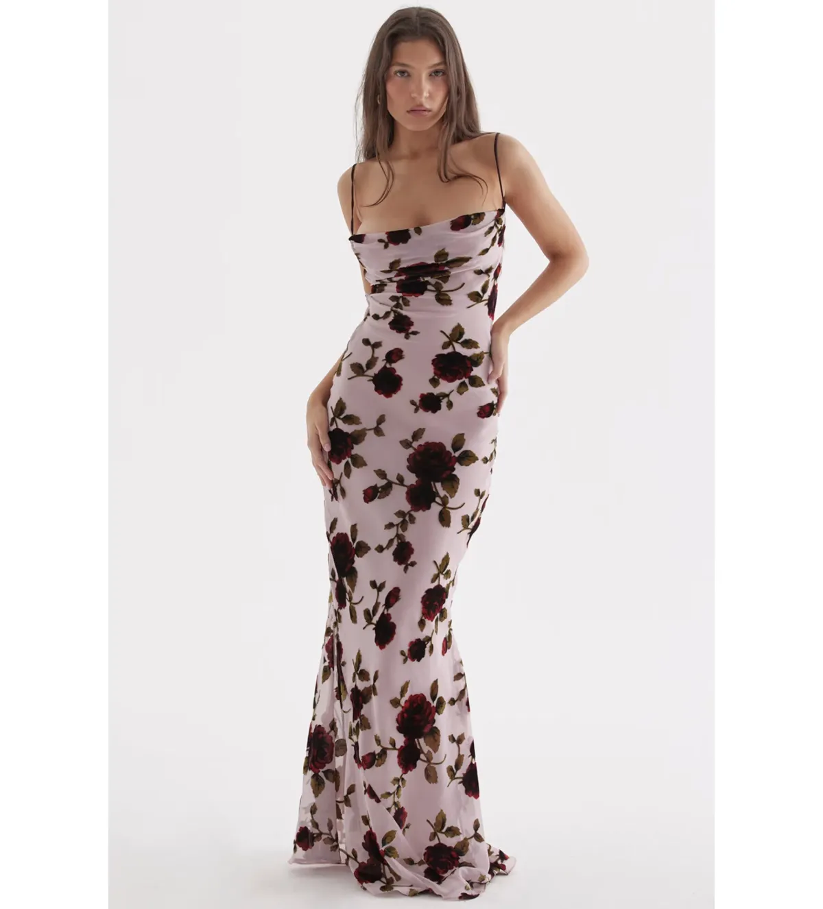 House of CB Serena Maxi Dress Pink Devore Size S/AU 8 for rent on The Volte - main image