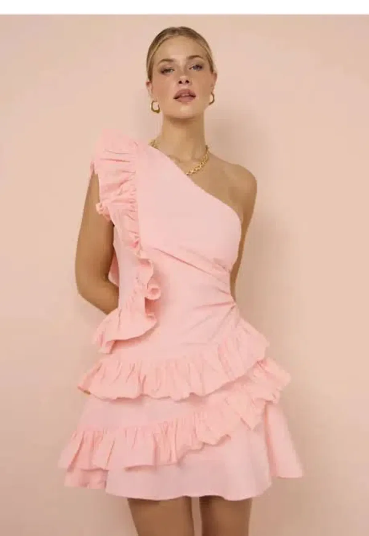 By Nicola Adrift Frill Mini Dress Rockmelon Size AU 12 for rent on The Volte - main image