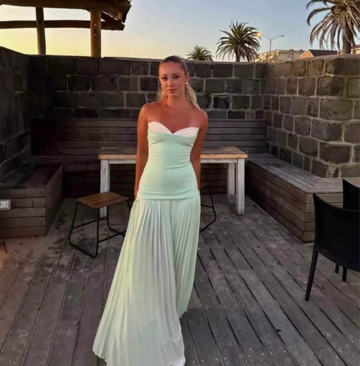 She is OLLÁ Nicolette Maxi Dress Green Size 8  for rent on The Volte - main image