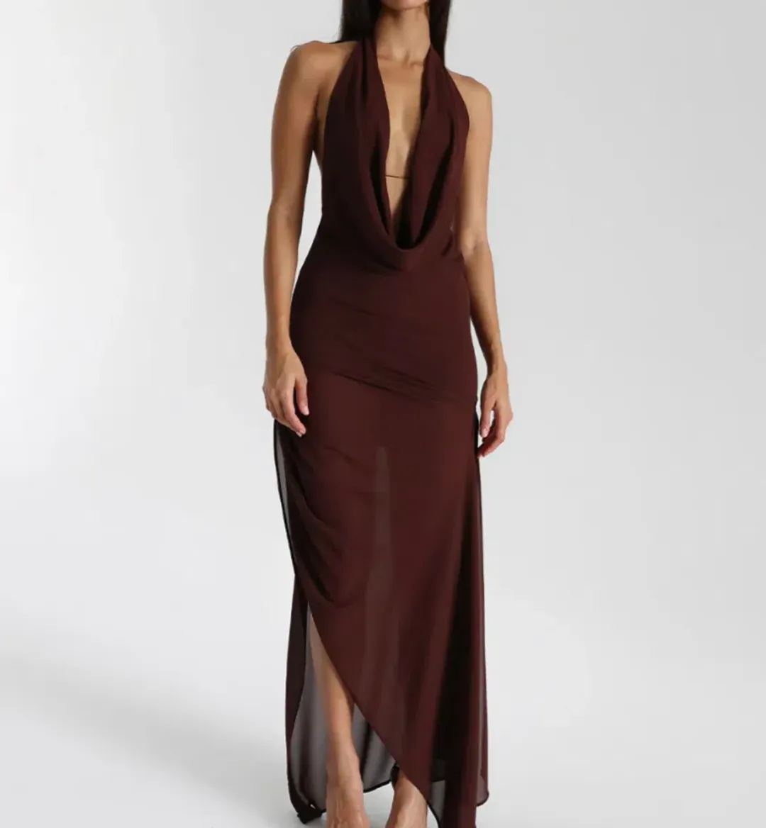 Natalie Rolt Anastasia Mini Dress in Brown Size 8 for rent on The Volte - main image