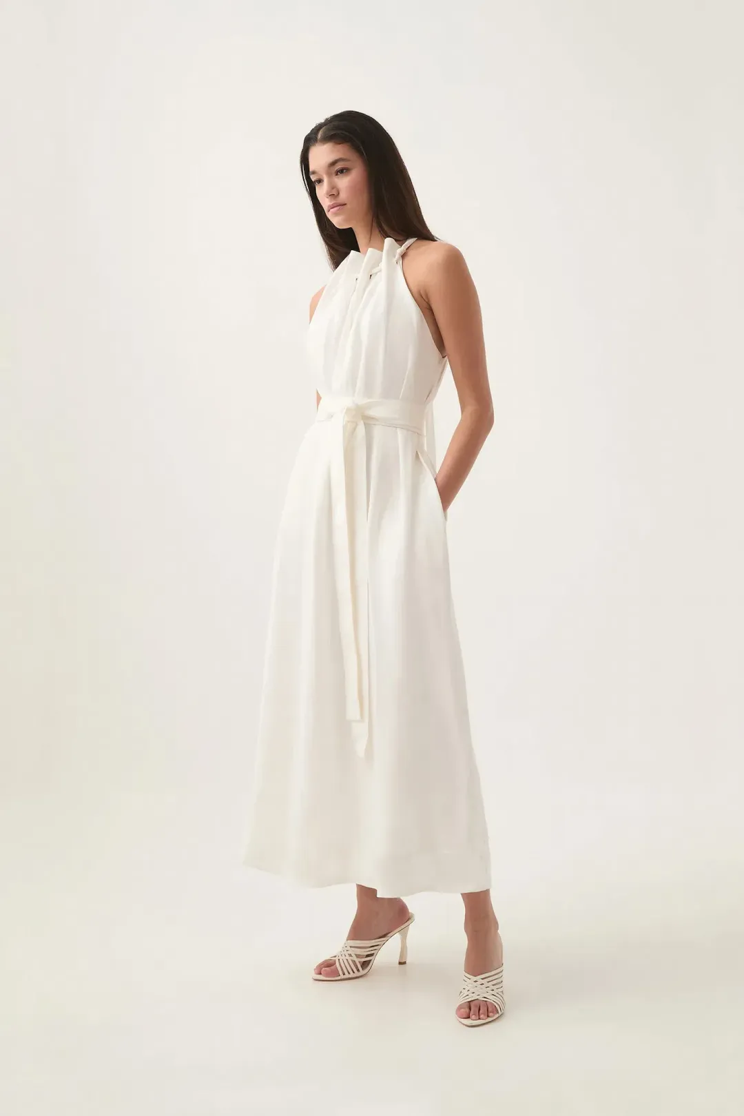 AJE Mariel Trapeze Midi Dress White Size AU 10 for rent on The Volte - main image