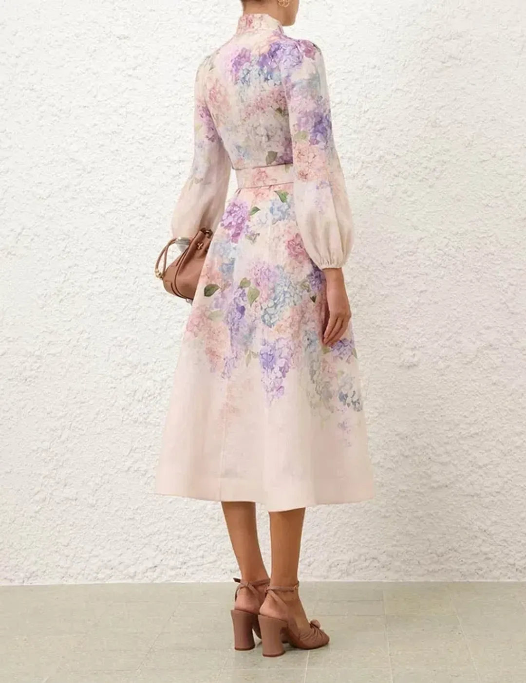 Zimmermann Dawning Buttoned Midi Dress Multi Hydrangea Size 2 / Aus 12 for rent on The Volte - main image