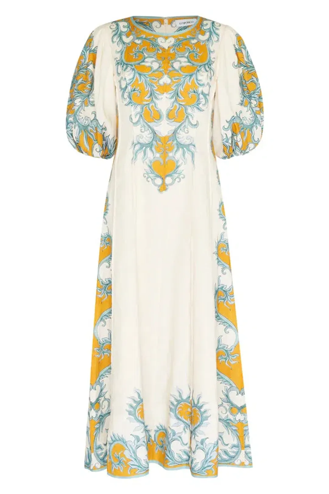 Antipodean Paloma Pin Tuck Dress in Dandelion and Steel Size 10 for rent on The Volte - main image