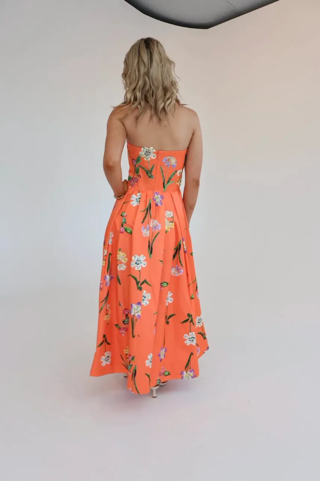 Leo Lin Lynn Bustier Midi Dress in Wild Flower in Coral Size 8 for rent on The Volte - main image