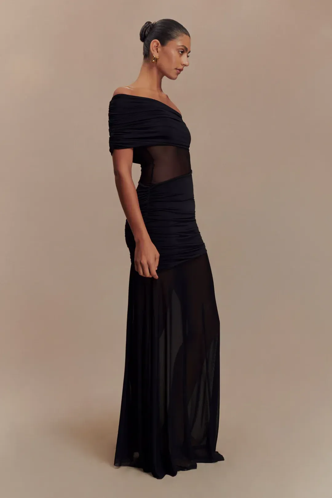 Meshki Dallas One Shoulder Mesh Maxi Dress in Black Size 10 for rent on The Volte - main image