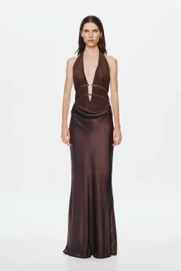 Misha The Celine Satin Dress Umber Brown Size S / AU 8 for rent on The Volte - image 2