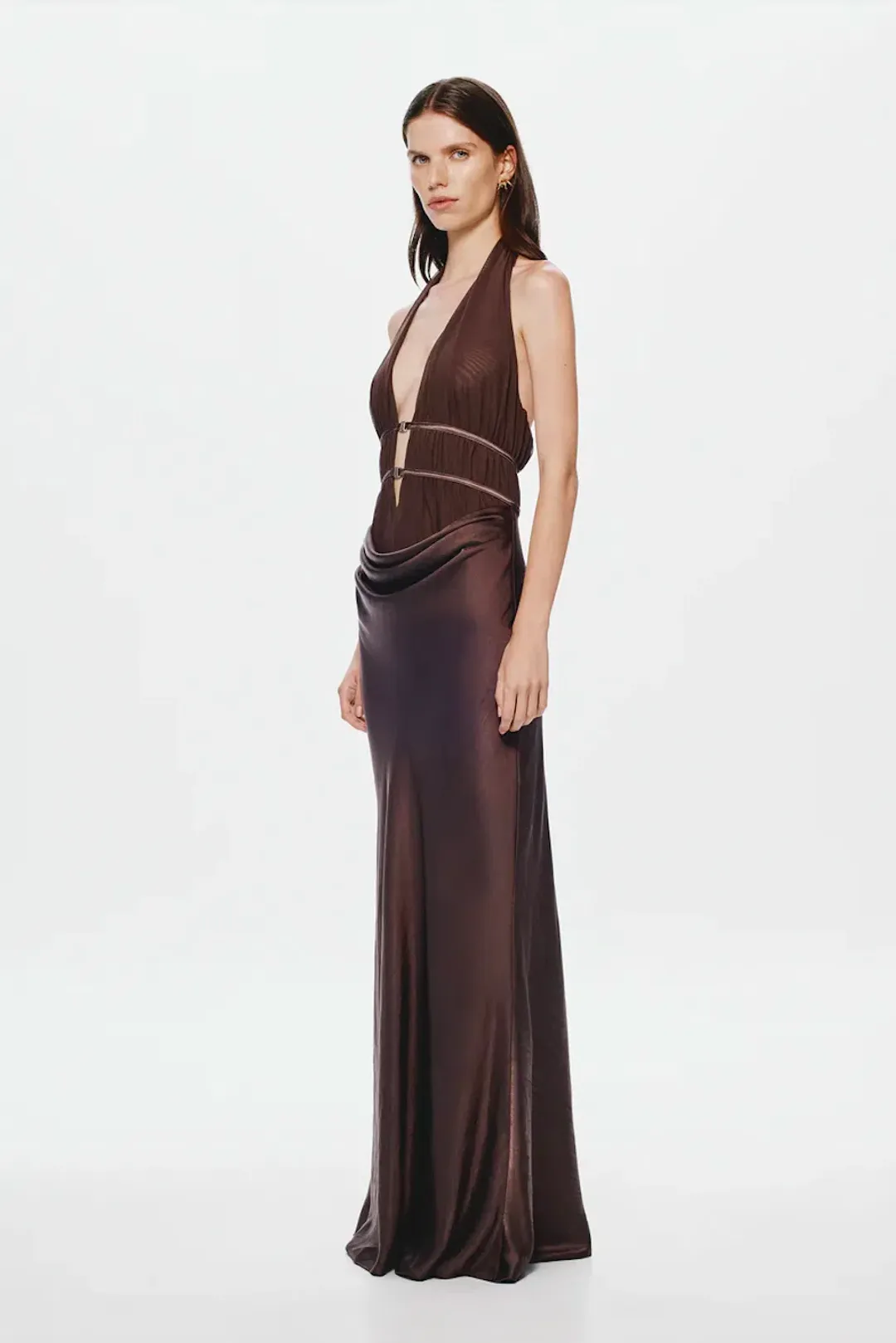 Misha The Celine Satin Dress Umber Brown Size S / AU 8 for rent on The Volte - main image