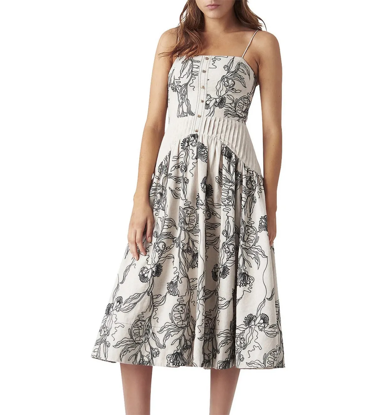 Aje Macumba Midi Oatmeal Linen Dress Print Size 10  for rent on The Volte - main image