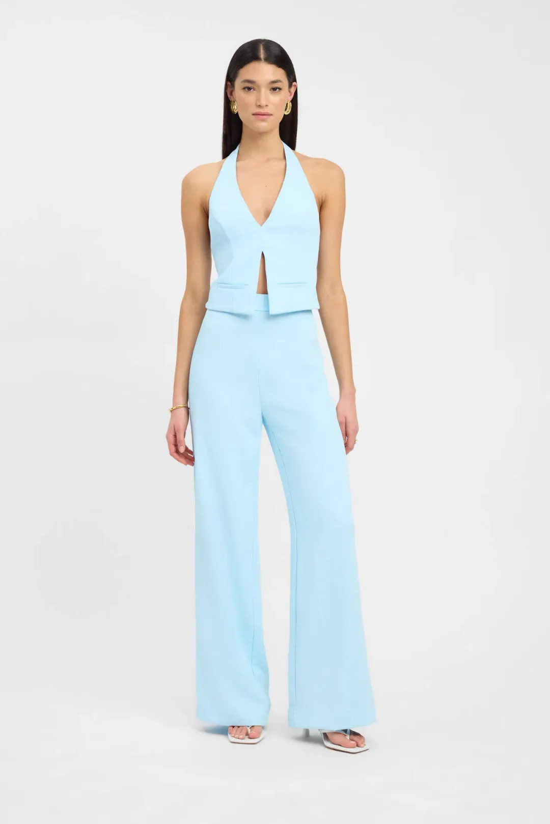 Kookai Oyster Backless Vest and Willow Pants Set Cloud Blue Size 10 for rent on The Volte - main image