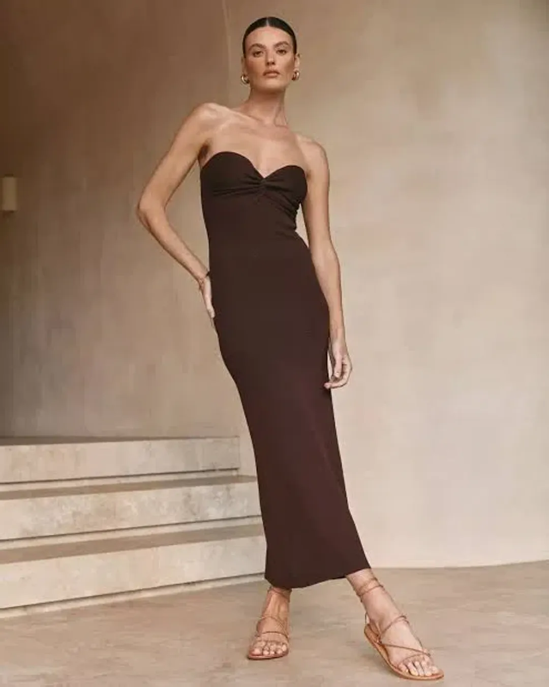 Dissh Anika Knit Midi Dress Dark Chocolate Size M/10  for rent on The Volte - main image