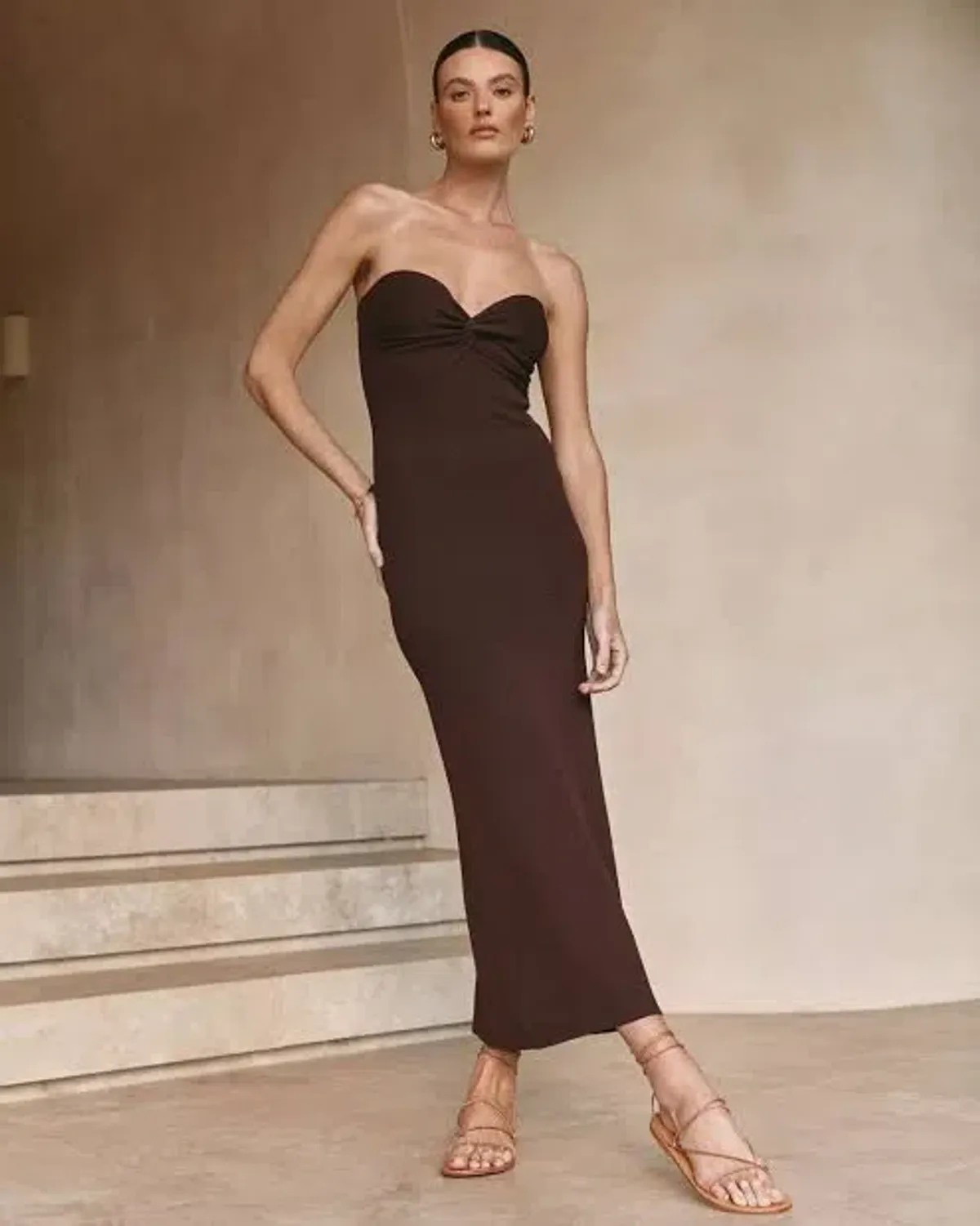 Dissh Anika Knit Midi Dress Dark Chocolate Size M/10  for rent on The Volte - main image