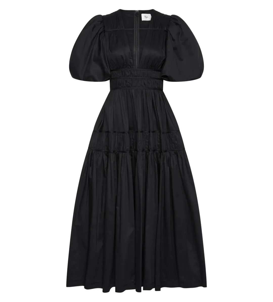 Aje Fallingwater Ruched Midi Dress Black Size XXL/AU 16 for rent on The Volte - main image