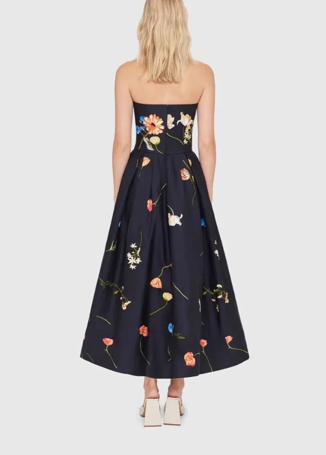 Leo Lin The Fields Embroidered Bustier Midi Dress Black Size 14 for rent on The Volte - main image