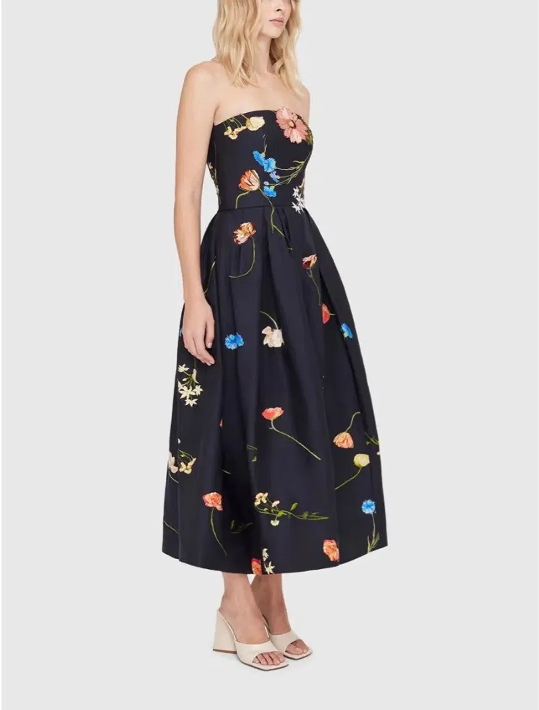 Leo Lin The Fields Embroidered Bustier Midi Dress Black Size 14 for rent on The Volte - main image