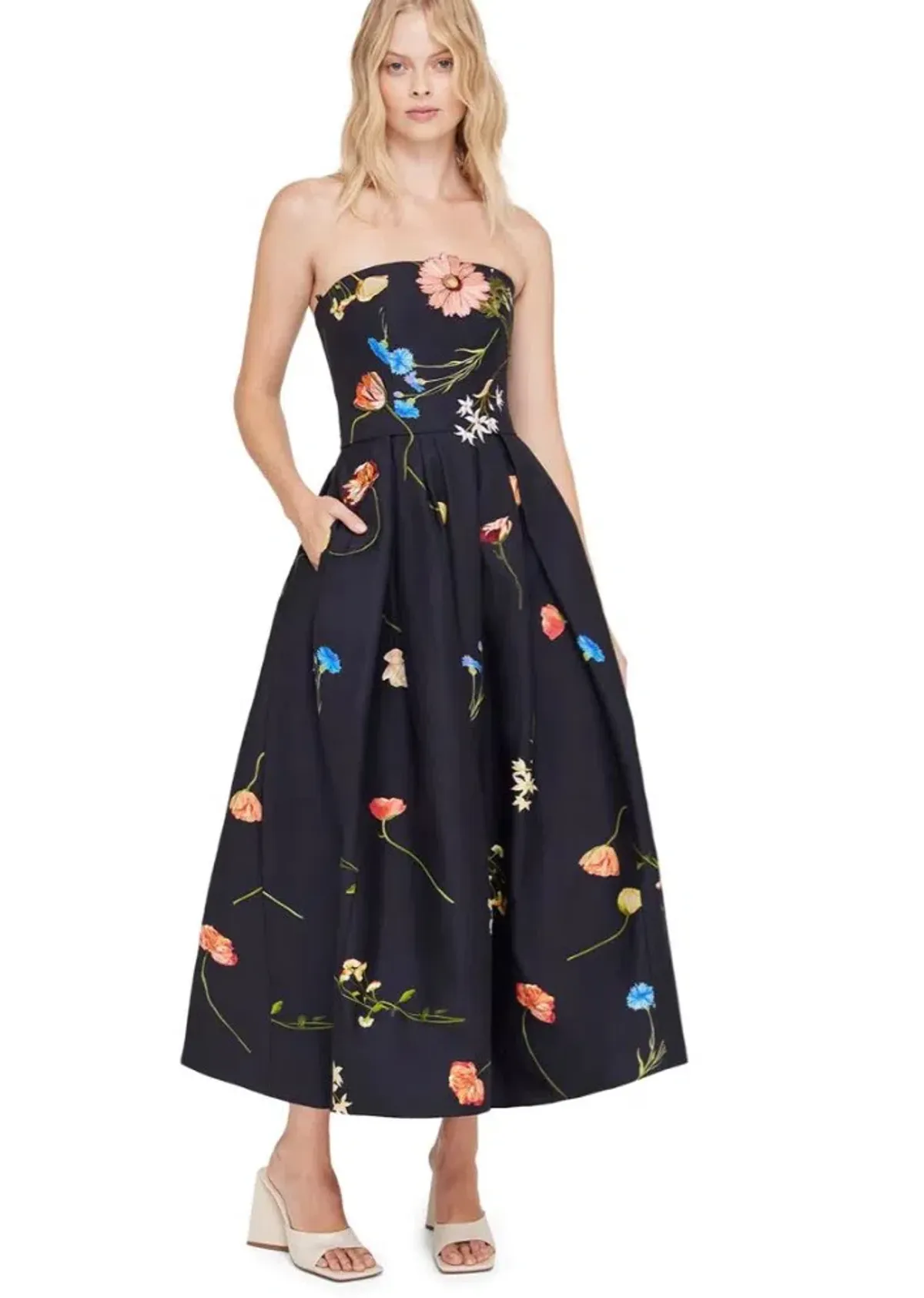 Leo Lin The Fields Embroidered Bustier Midi Dress Black Size 14 for rent on The Volte - main image