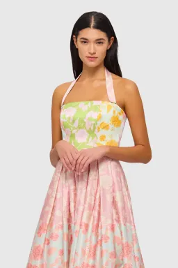 Leo Lin Ana Halterneck Midi Dress Anamone Splice Print Size 12 for rent on The Volte - image 1