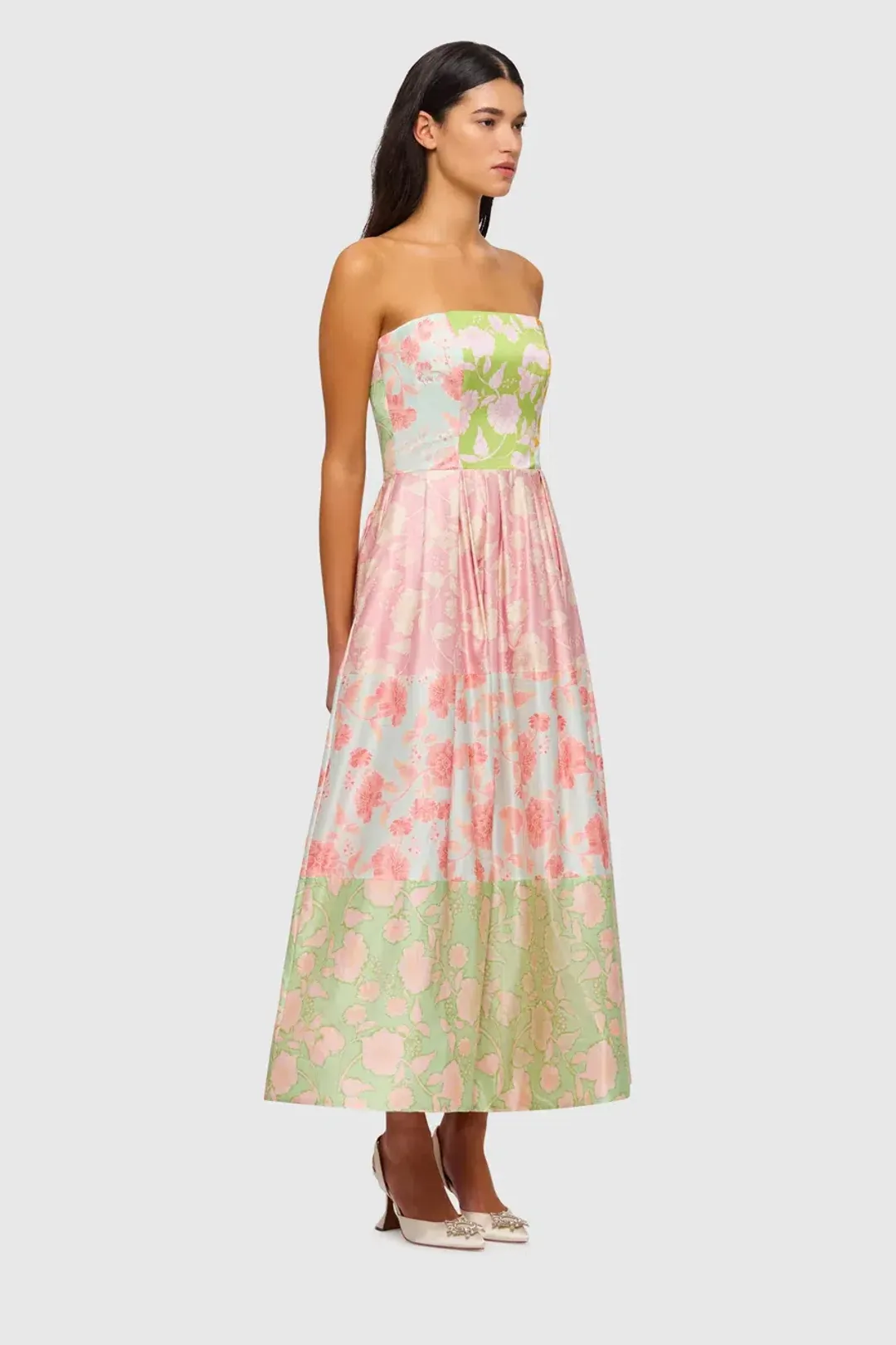 Leo Lin Ana Halterneck Midi Dress Anamone Splice Print Size 12 for rent on The Volte - main image