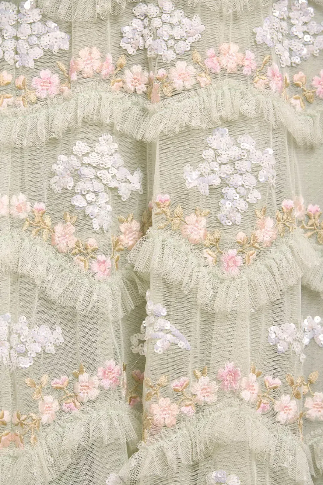 Needle & Thread Wave Ankle Gown Green Sequin Floral Daisy Size 10 for rent on The Volte - main image