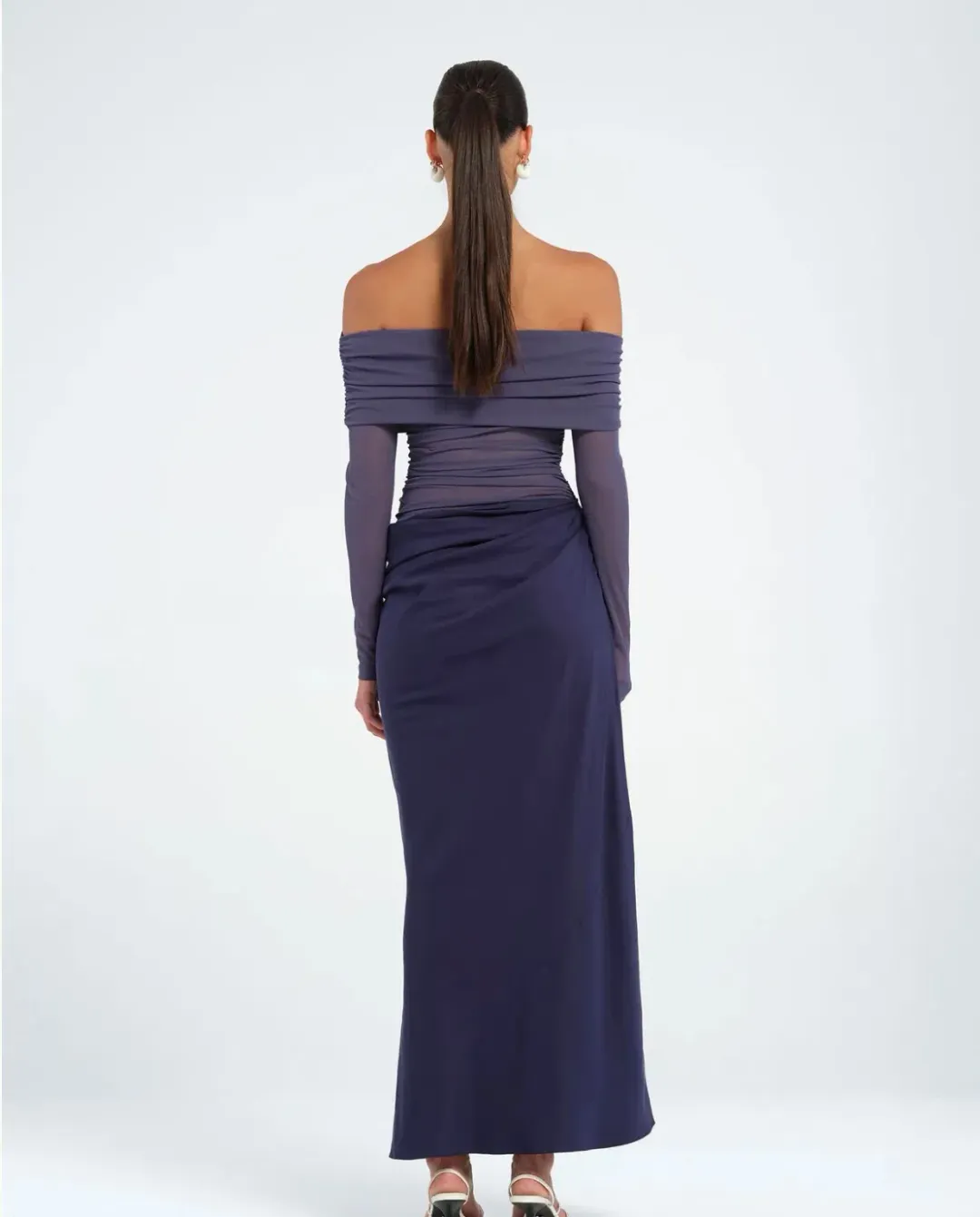 Benni Yasmin Off Shoulder Maxi Dress Navy Size 10 for rent on The Volte - main image