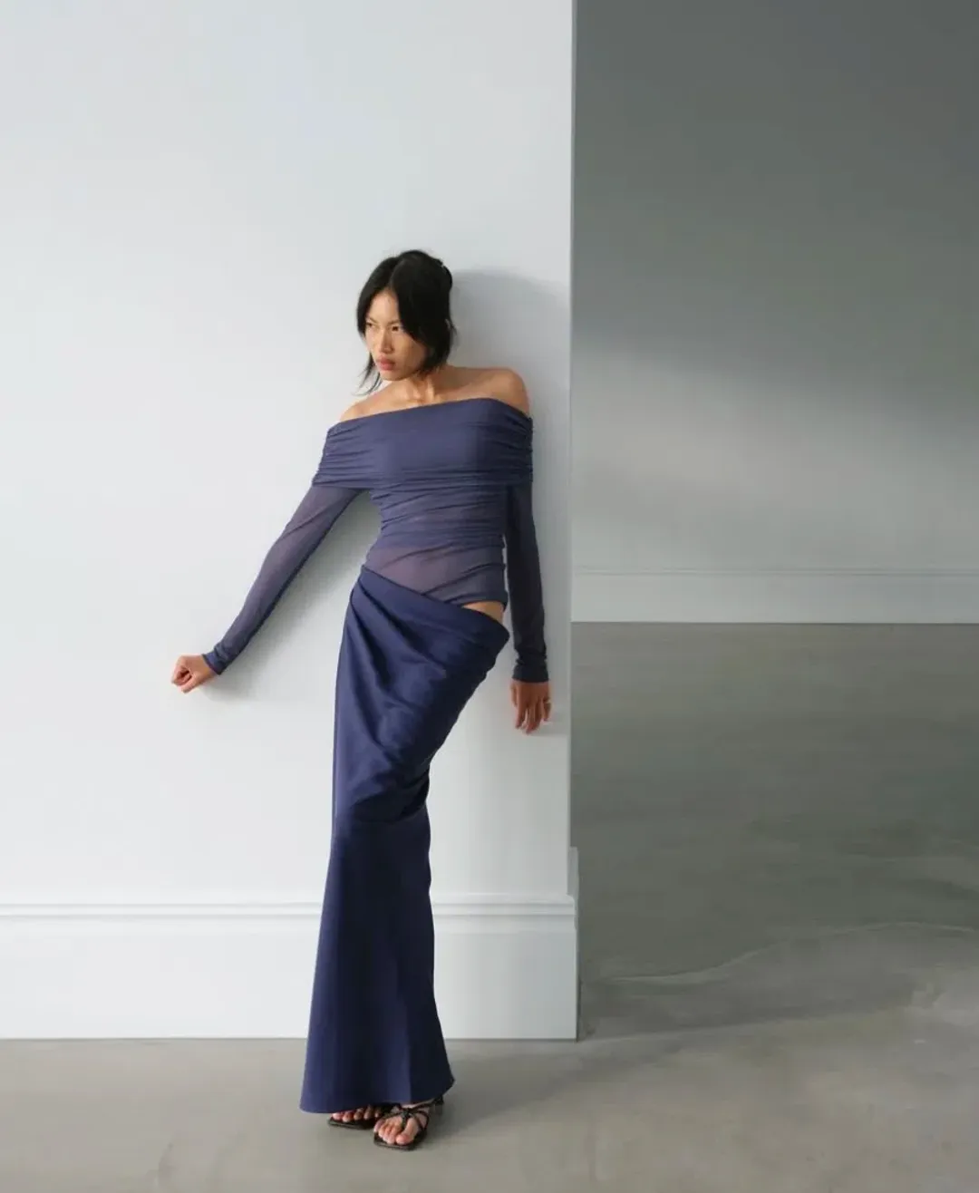 Benni Yasmin Off Shoulder Maxi Dress Navy Size 10 for rent on The Volte - main image