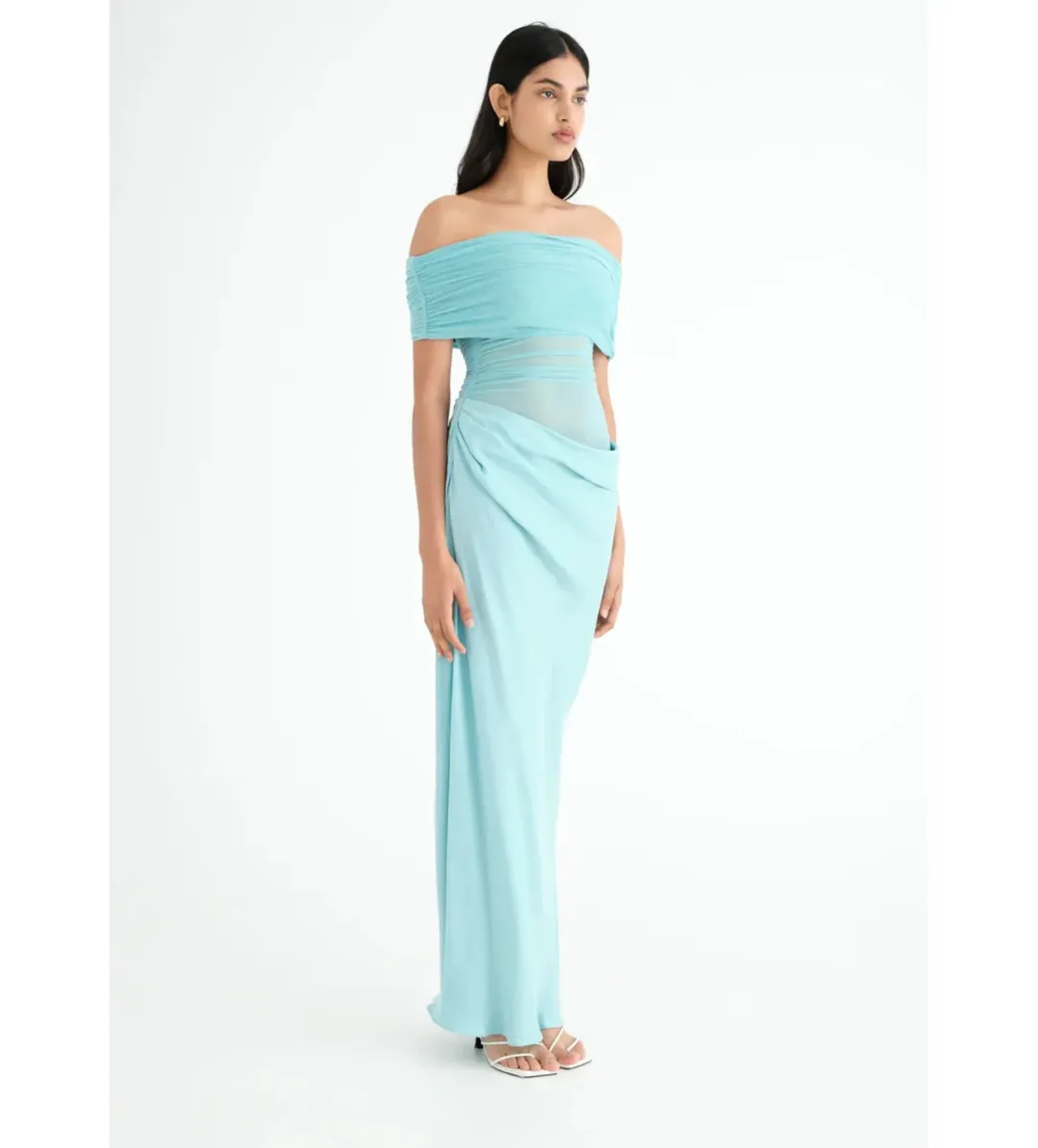 Benni Nico Off Shoulder Maxi Dress Aquamarine Size AU  8 for rent on The Volte - main image