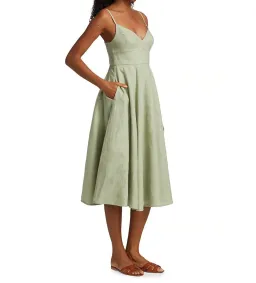 Zimmermann Dancer Picnic Shirred Linen Midi Dress Sage Size 3/AU 14 for rent on The Volte - image 2