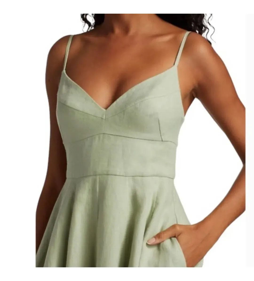 Zimmermann Dancer Picnic Shirred Linen Midi Dress Sage Size 3/AU 14 for rent on The Volte - main image