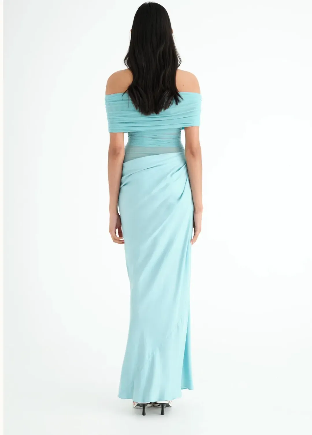 BENNI Nico Off Shoulder Maxi Dress Aquamarine Size 10 for rent on The Volte - main image