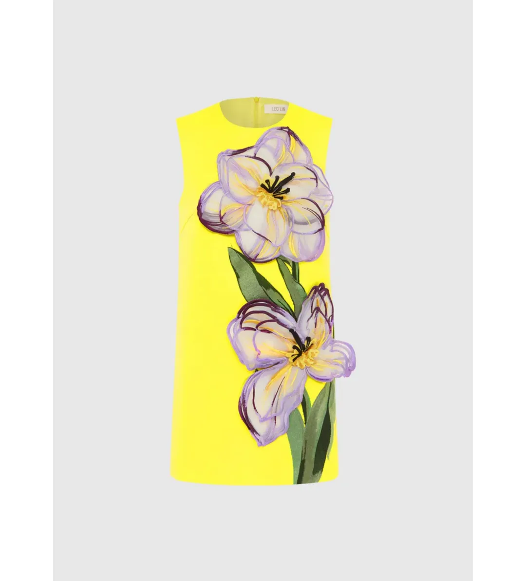Leo Lin Yvonne Appliqué Floral Mini Dress Iris Print in Yellow Size AU 10 for rent on The Volte - main image
