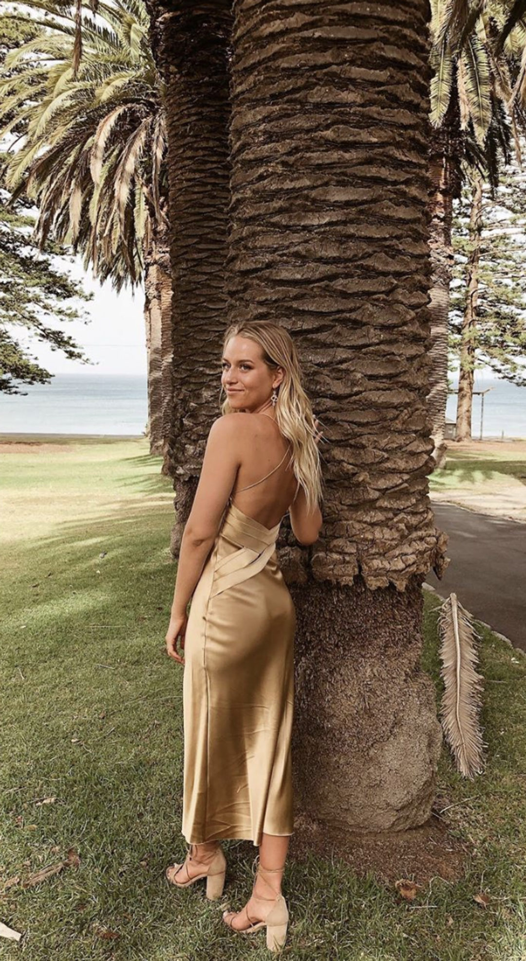 DION LEE Bias Weave Cowl Dress Sand/Gold for rent on The Volte - main image