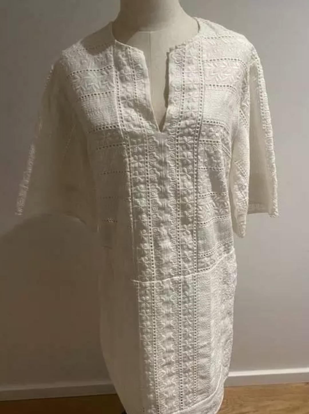LOVER THE LABEL Italian Linen White Embroidery Dress Size S/M for rent on The Volte - main image