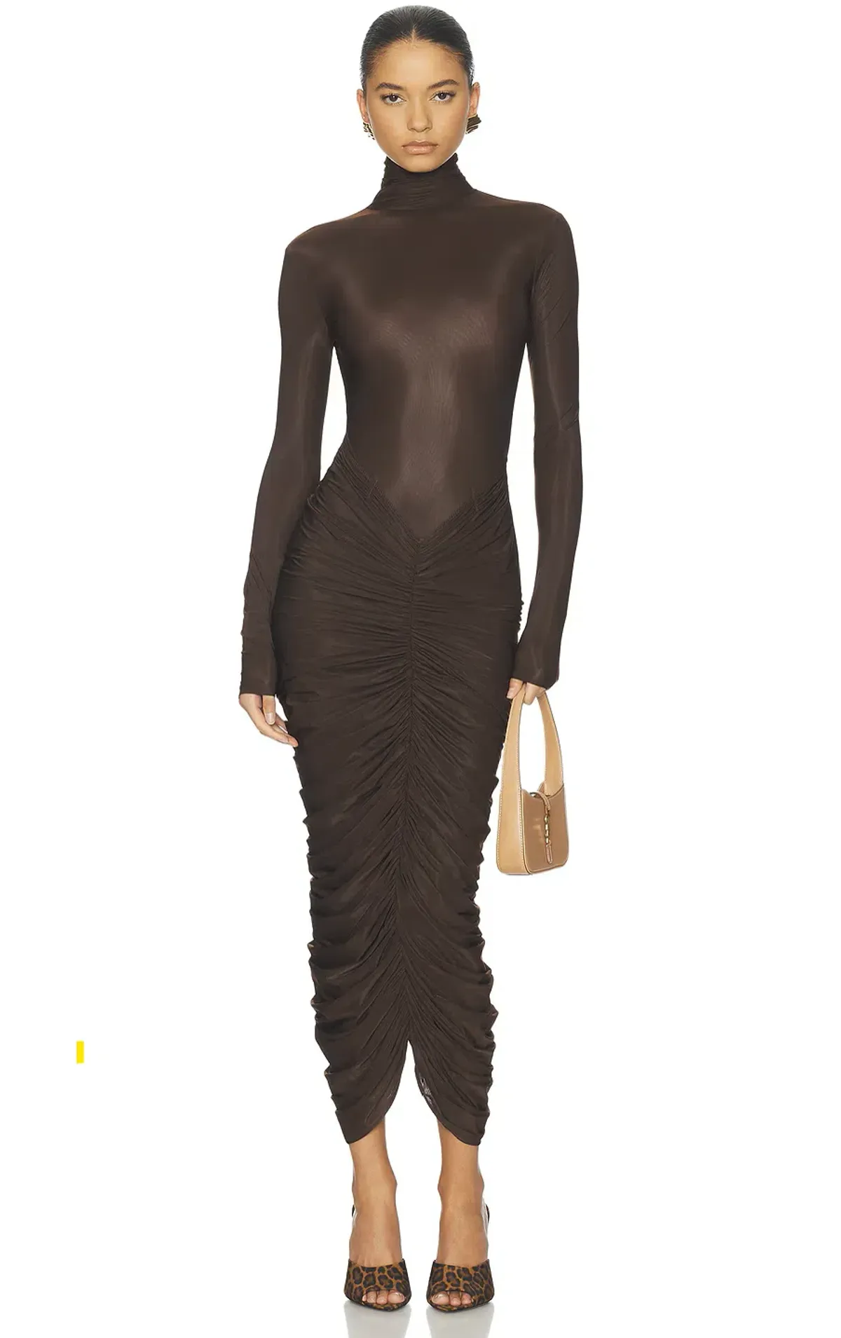 Helsa The Super Sheer Ruched Dress Brown Size 6 - 8 for rent on The Volte - main image