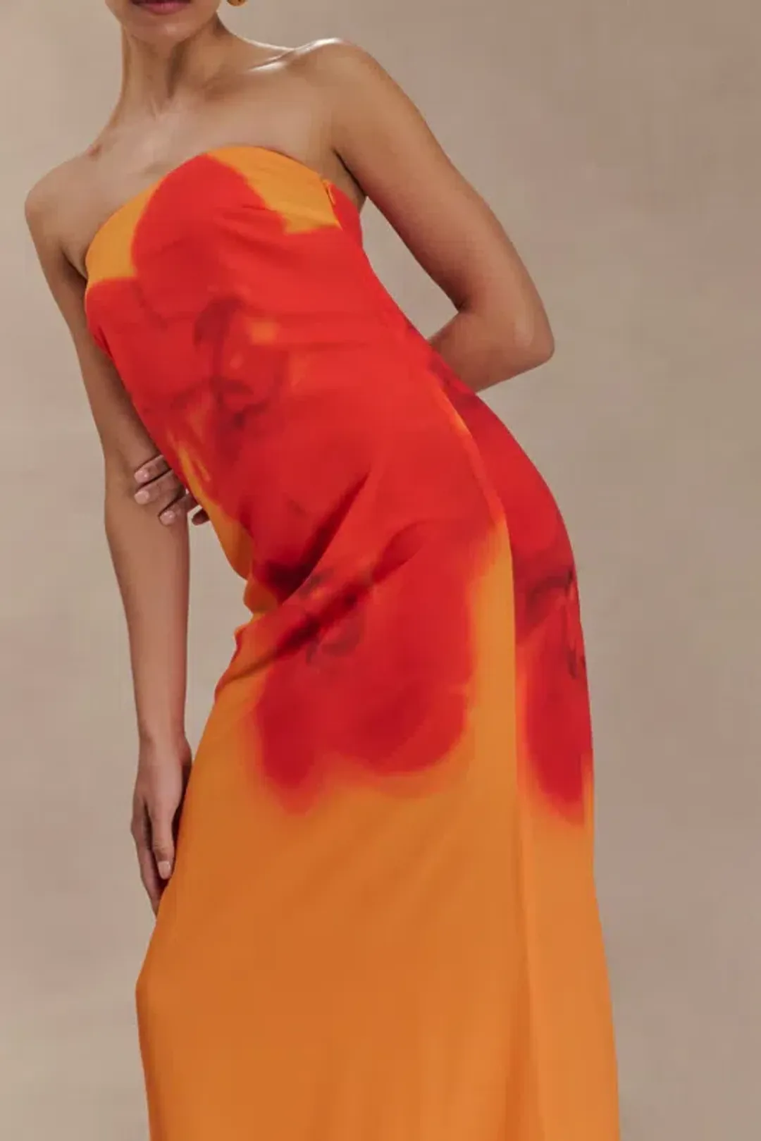 Meshki Amaya Maxi Gown Orange Print Size 12 for rent on The Volte - main image