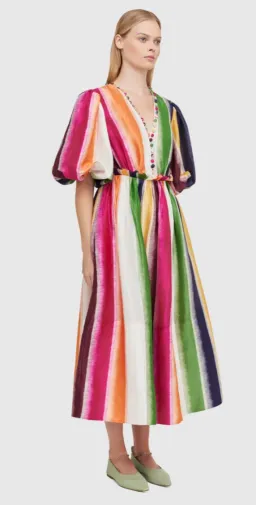 Leo Lin Fortune Stripe Silk Linen Midi Dress Size AU 12 for rent on The Volte - image 1