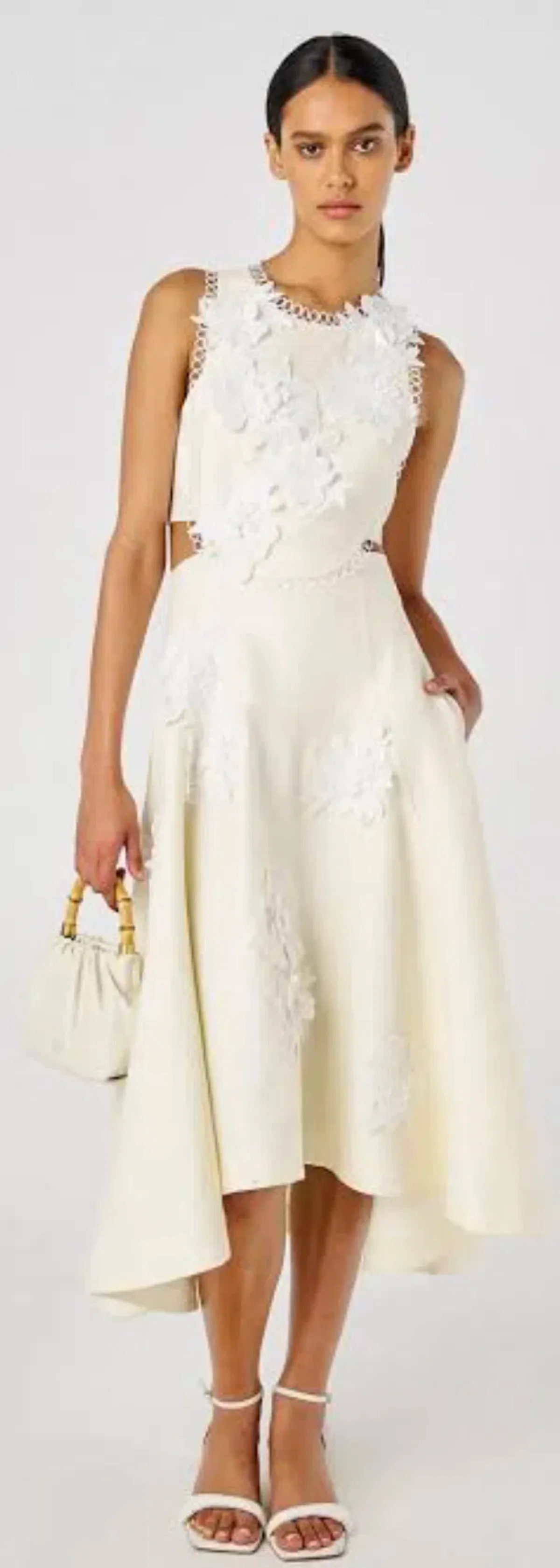 Oroton Lace Flower Midi Dress Soft Cream Size 12 for rent on The Volte - main image