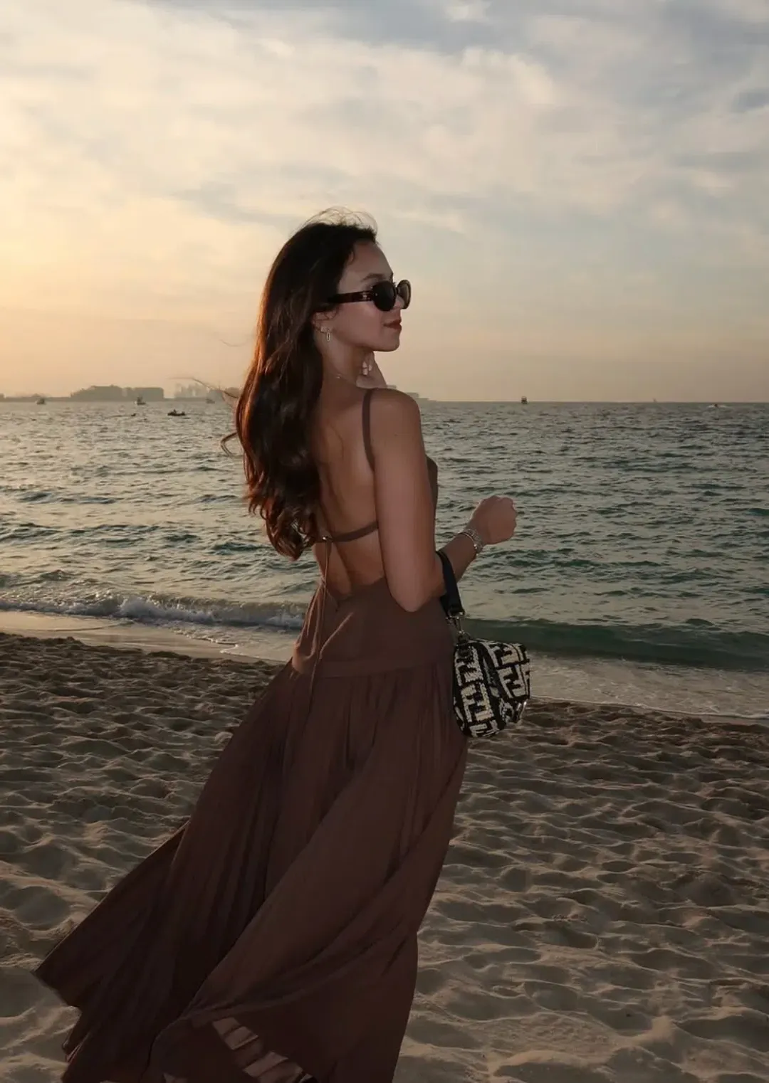 Acler Leasgill Midi Dress Brown Size 10 for rent on The Volte - main image