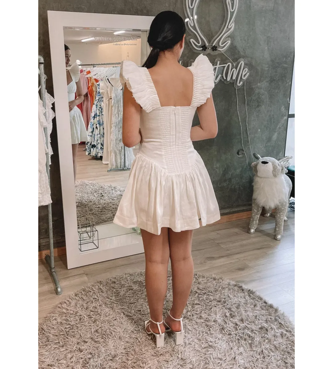 Aje Simone Frill Sleeve Mini Dress in White Size AU 10 for rent on The Volte - main image