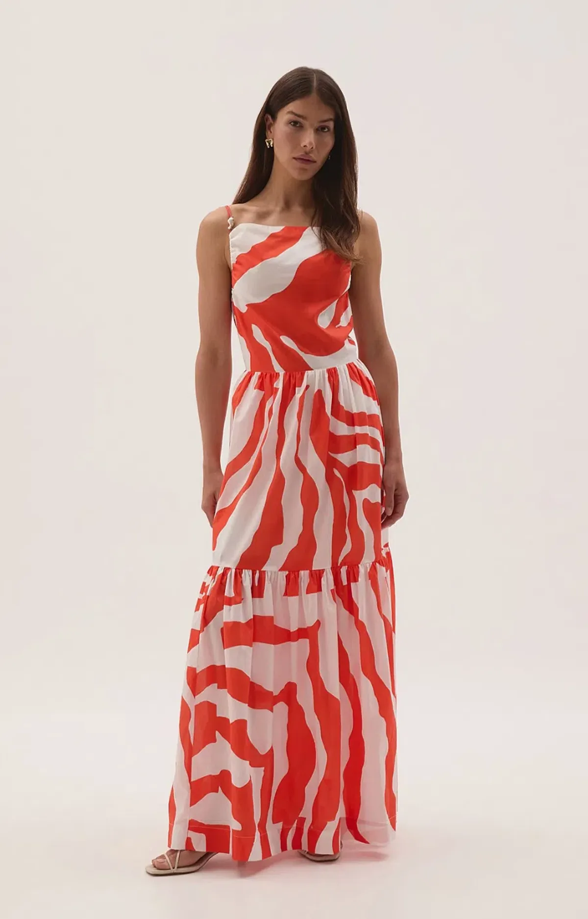 Aje Studios Marley Tiered Maxi Dress Coral Zebra Size AU 14 for rent on The Volte - main image
