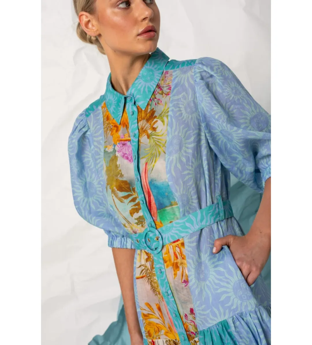 Kachel Hazel Maxi Shirt Dress Multi Size 6 for rent on The Volte - main image