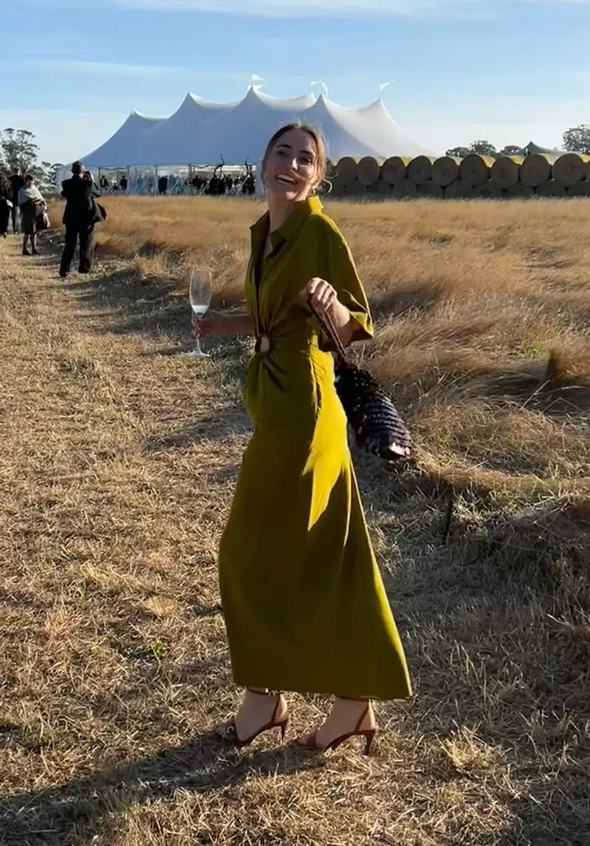 Christopher Esber midi olive dress size 6 for rent on The Volte - main image