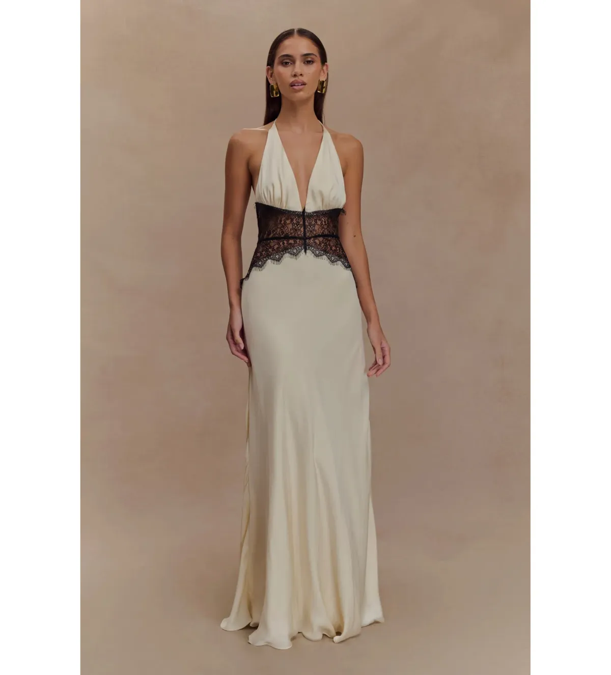 Meshki Dinah Lace and Satin Maxi Dress in Black/Ivory Size S/AU 8 for rent on The Volte - main image