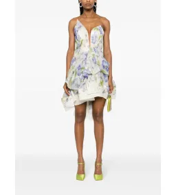 Zimmermann Natura Drape Mini Dress Blue Floral Size 0/ AU 8 for rent on The Volte - image 1