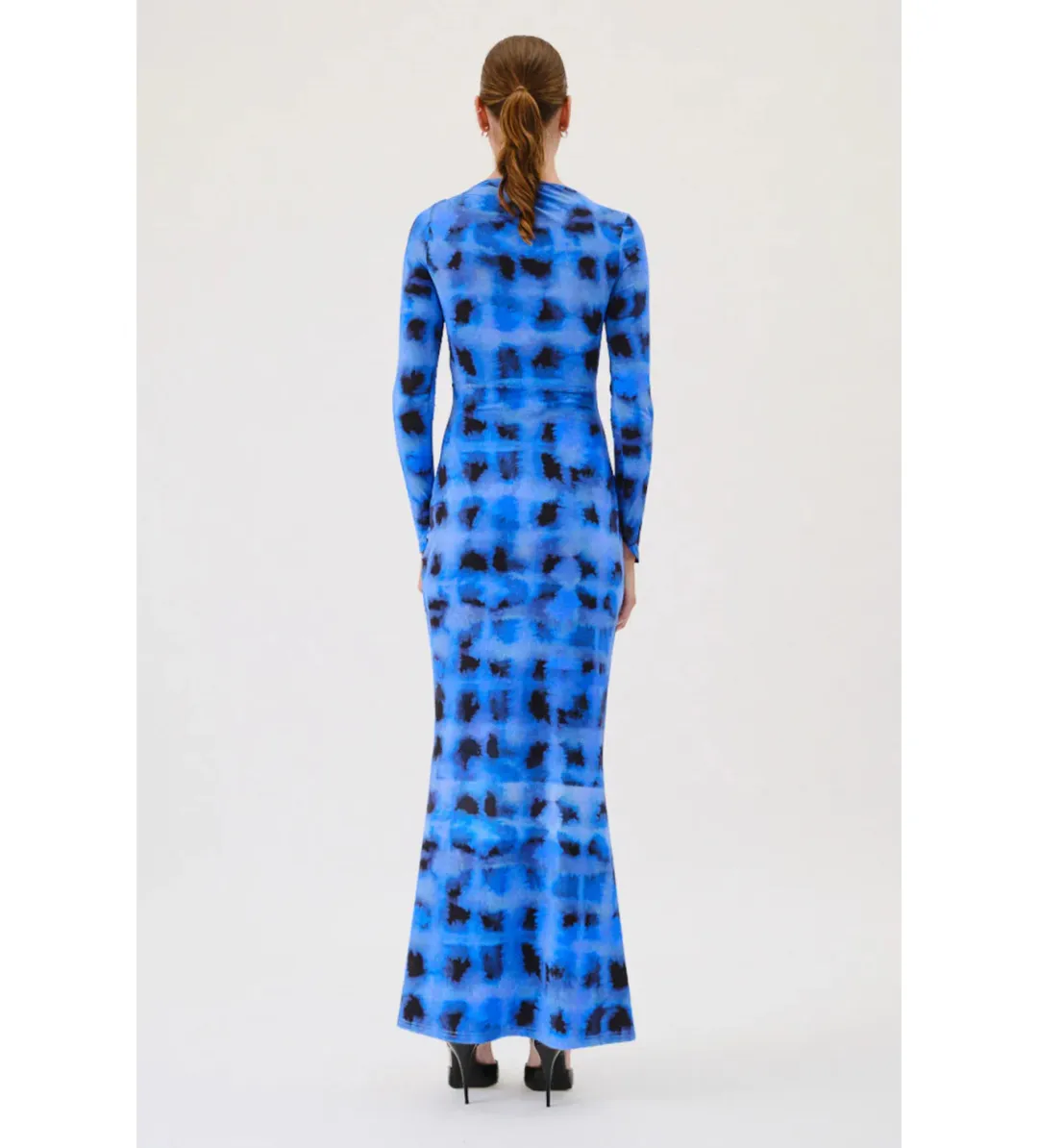 Suboo Shibori Long Sleeve Rouched Maxi Dress in Blue Size 10 for rent on The Volte - main image